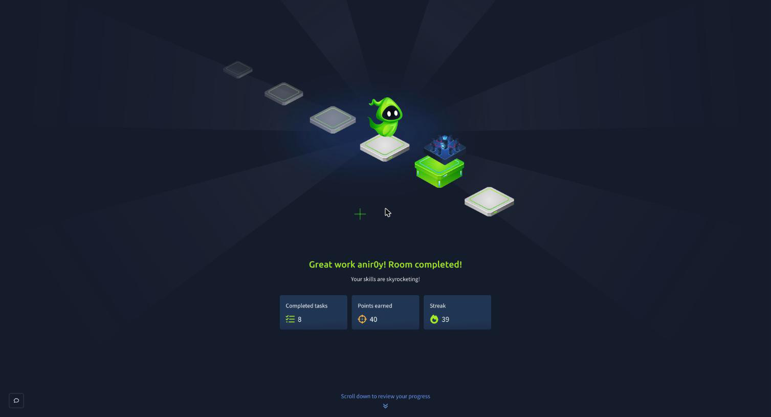 TryHackMe Detecting AD Credential Attacks completed, 8 tasks, 40 points