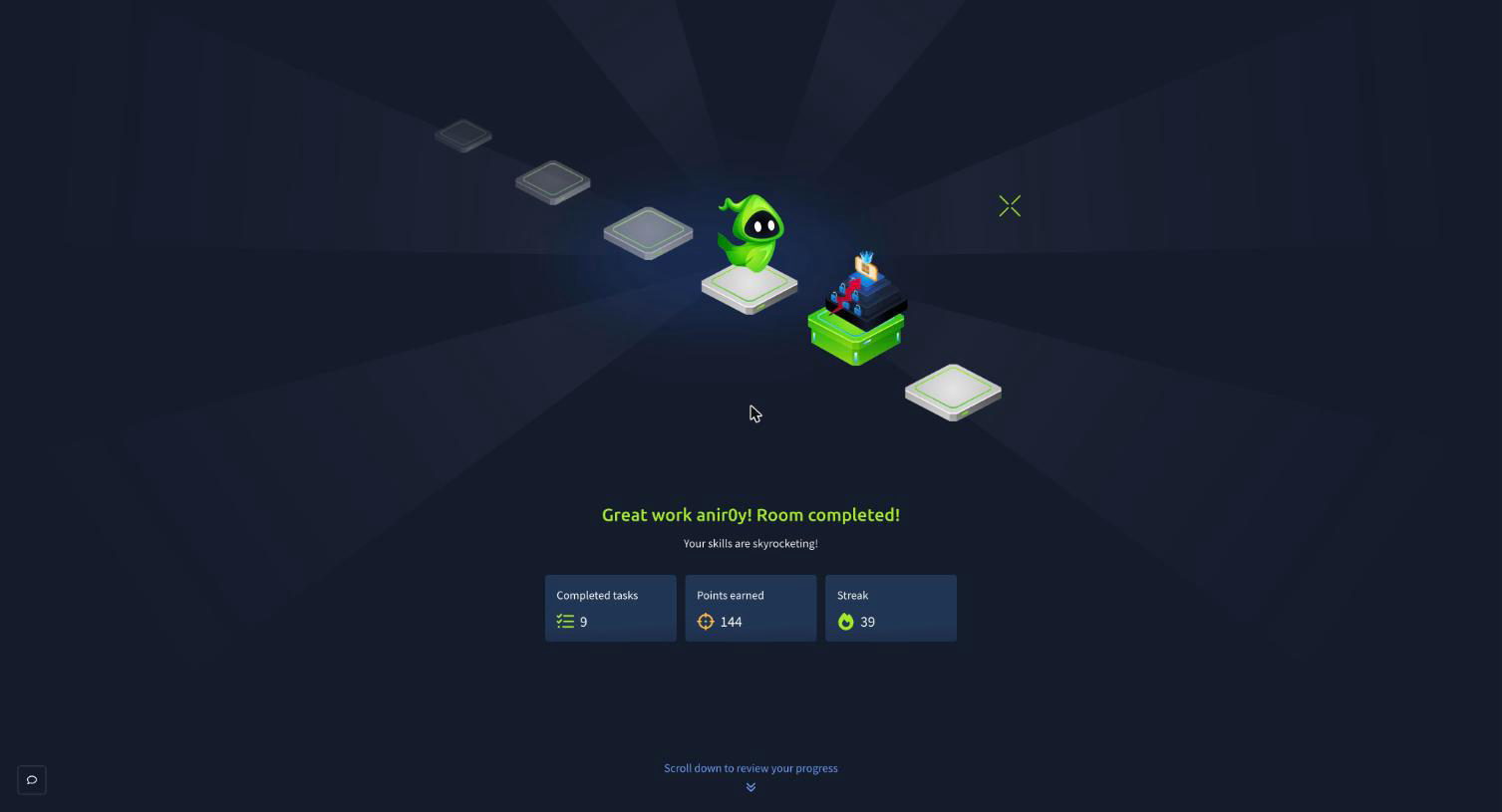 TryHackMe Detecting AD Initial Access completed, 9 tasks, 144 points