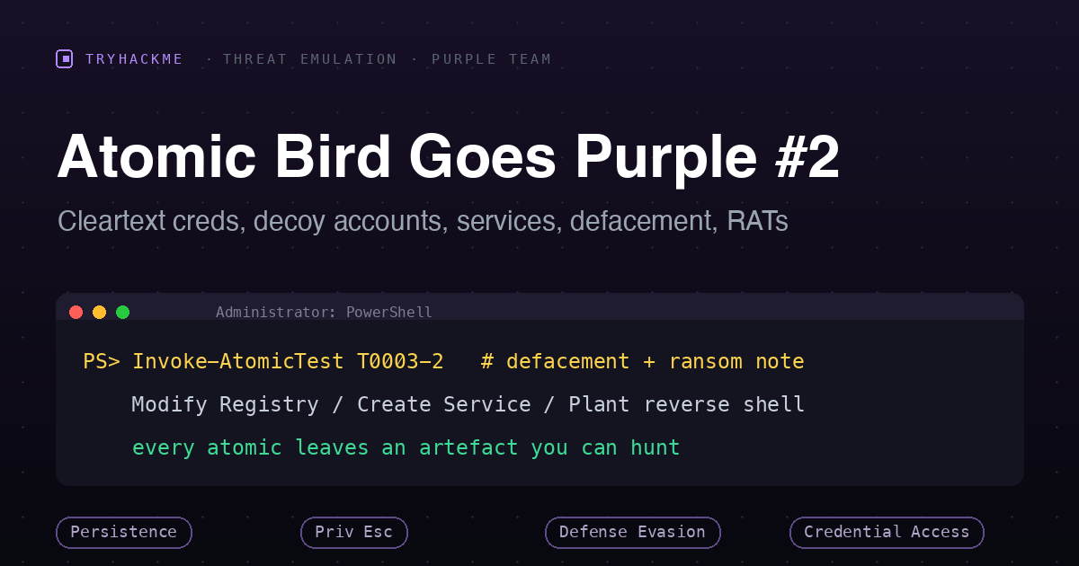 TryHackMe Atomic Bird Goes Purple #2: Discover, Hide, Deface, Persist