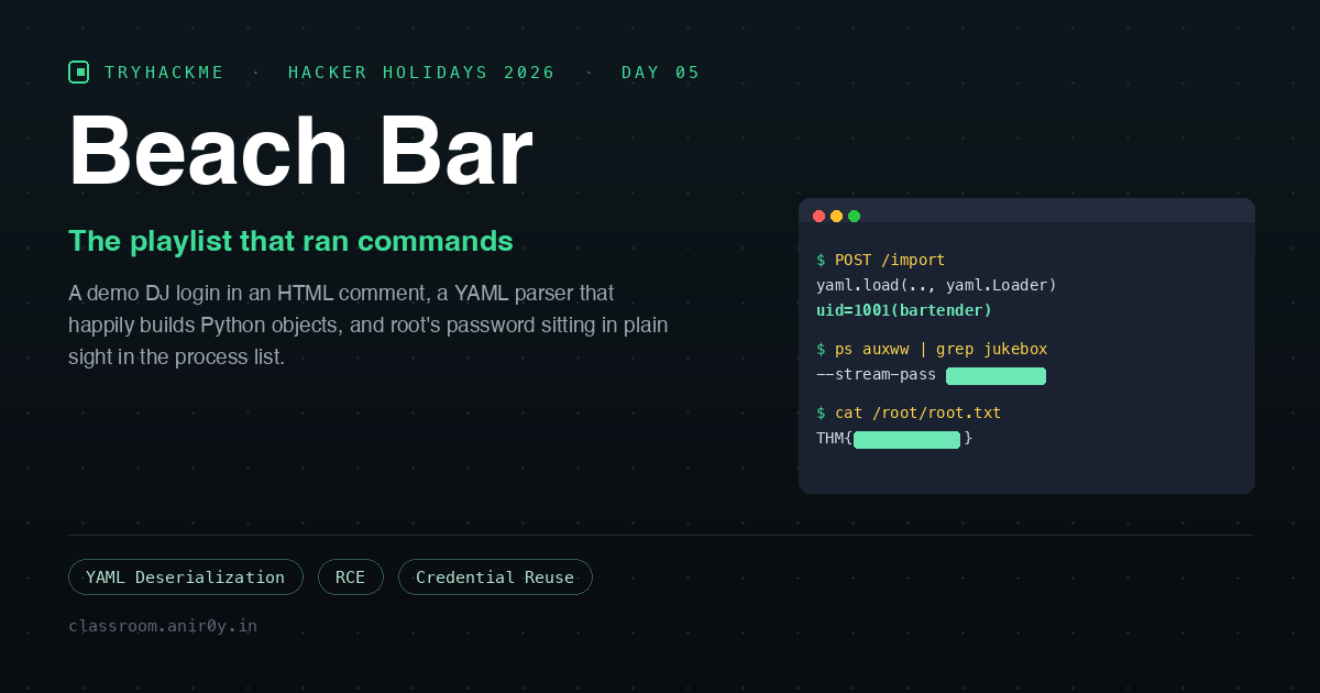 TryHackMe Beach Bar, A Playlist That Runs Commands