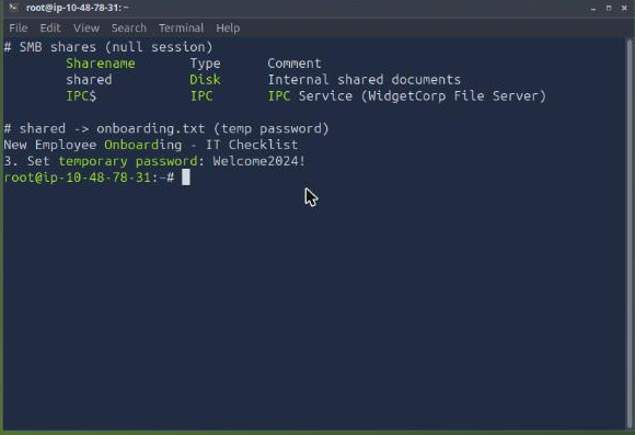 SMB shares over a null session and the onboarding temporary password