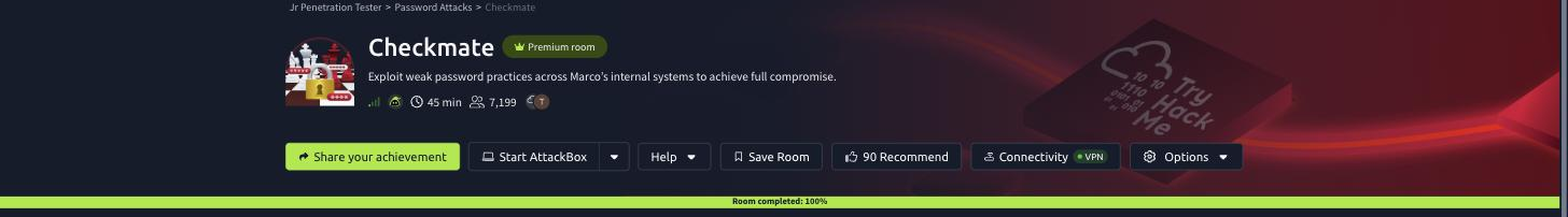 Checkmate room completed 100 percent