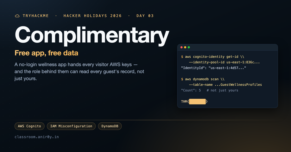 TryHackMe Complimentary, Cognito Guest Keys to DynamoDB