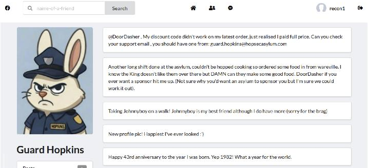 Guard Hopkins&rsquo; Fakebook profile showing his leaked email, dog&rsquo;s name, and birth year