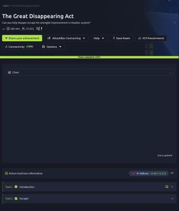 Room completed at 100%, both tasks green