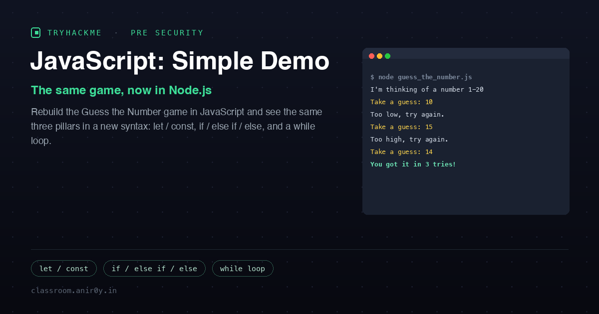 TryHackMe JavaScript Simple Demo: Guess the Number in Node.js