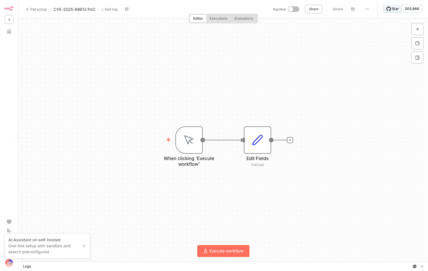n8n workflow with a Manual Trigger feeding the Edit Fields node