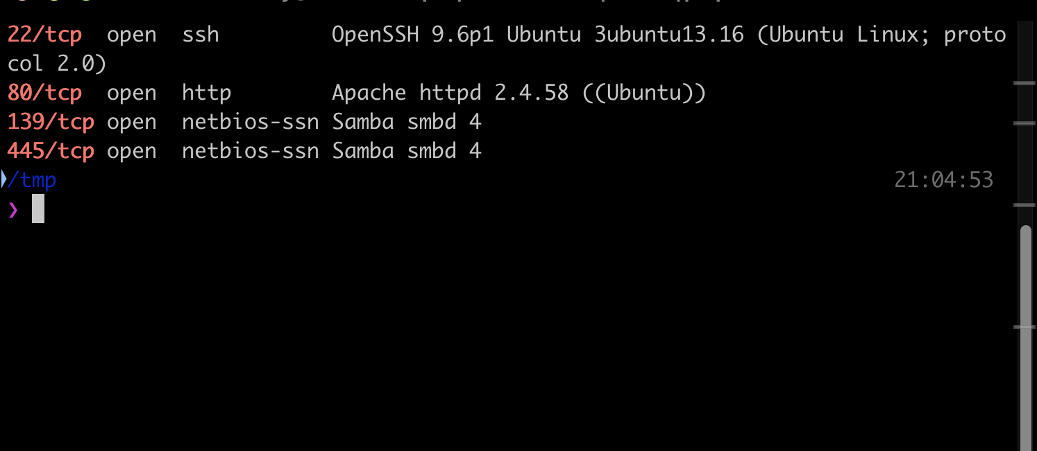 nmap scan of Operation Promotion showing SSH, Apache and Samba