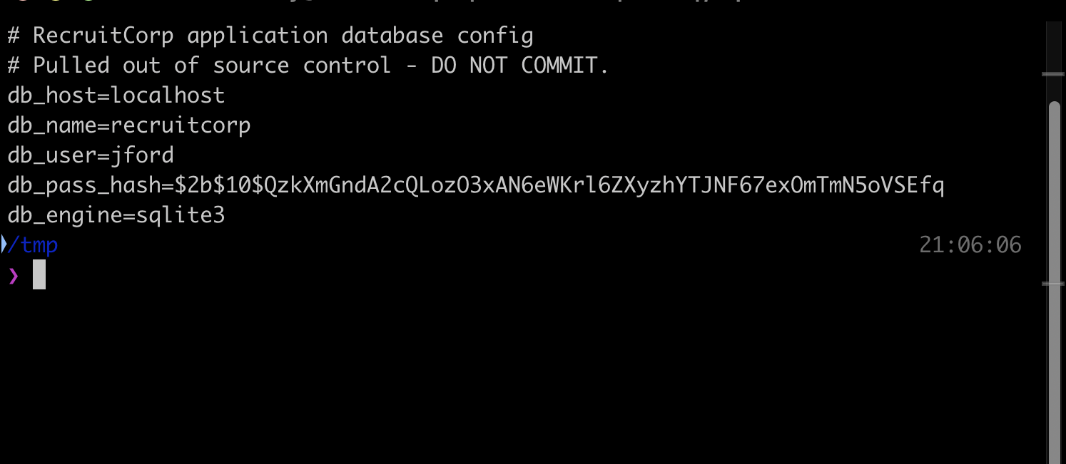 db.conf exposing the bcrypt hash for the jford account