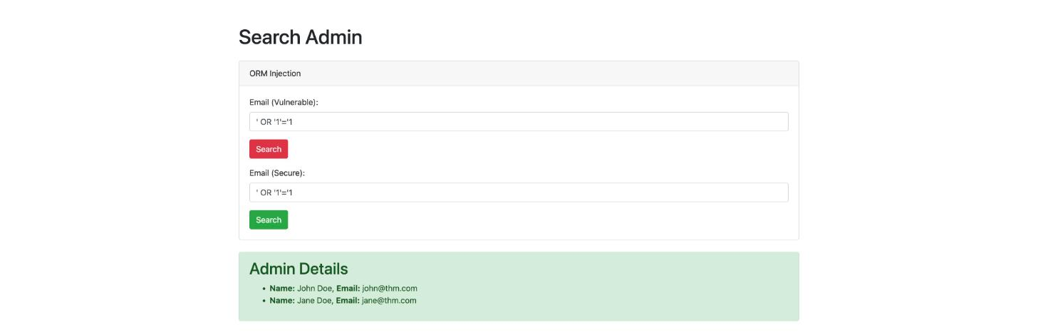 The vulnerable email field with a quote-OR-1-equals-1 payload dumping both admin accounts