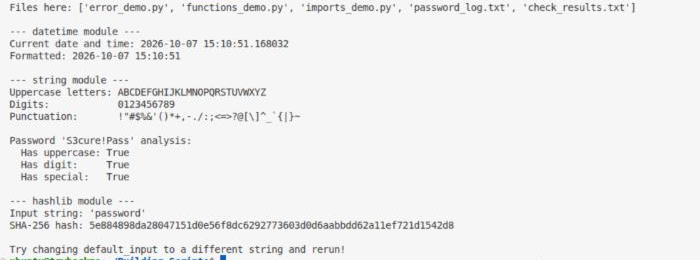 imports_demo.py printing the SHA-256 hash of the default input string
