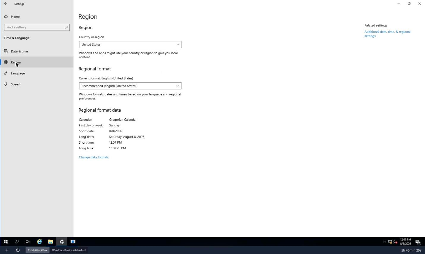 The Settings Region page showing Country or region set to United States