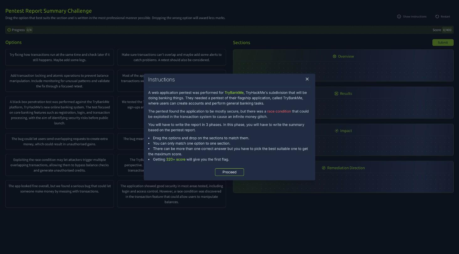 Pentest Report Summary Challenge with the TryBankMe race-condition scenario